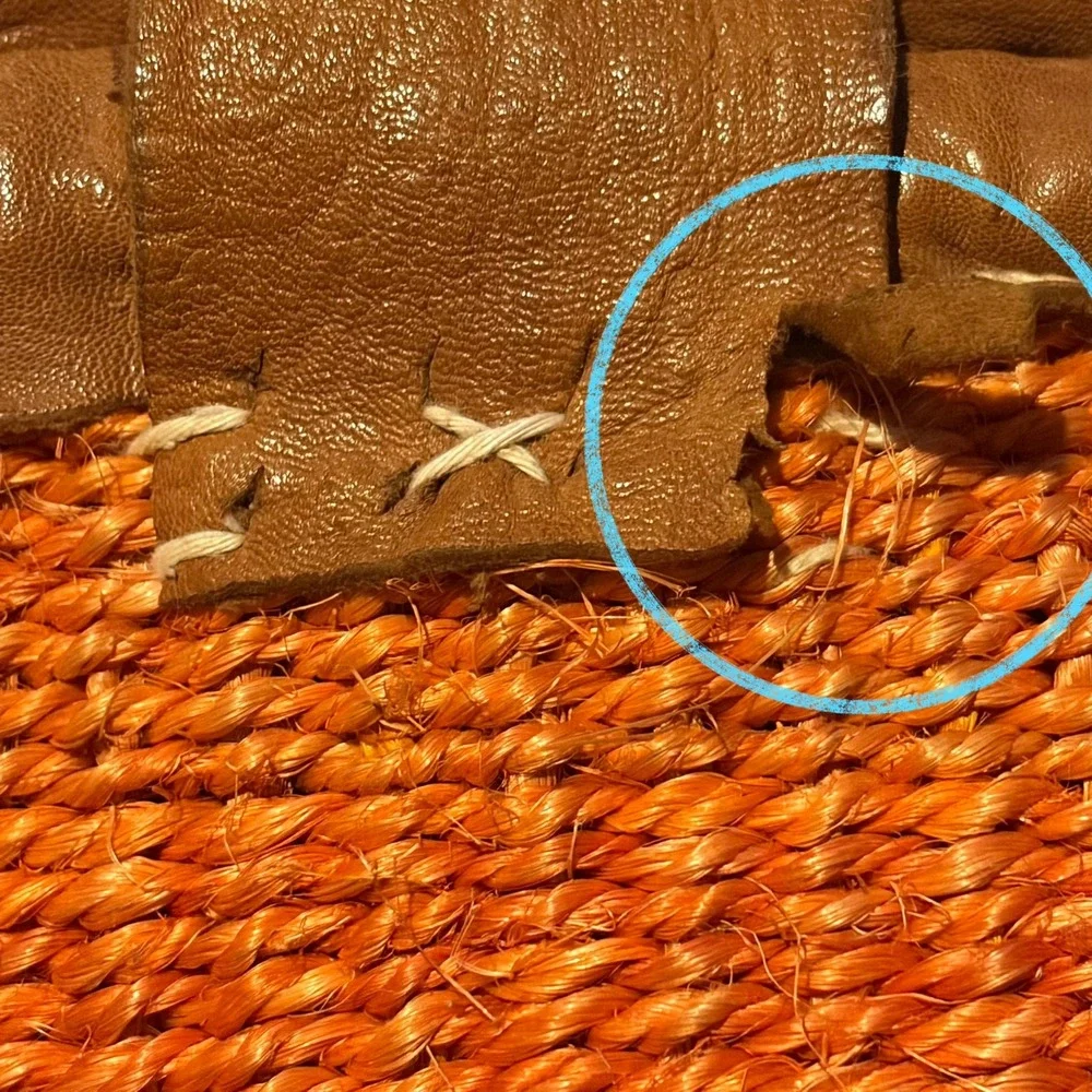 Vintage 90s Boho Woven Shell Leather Bag Orange 17x10x7